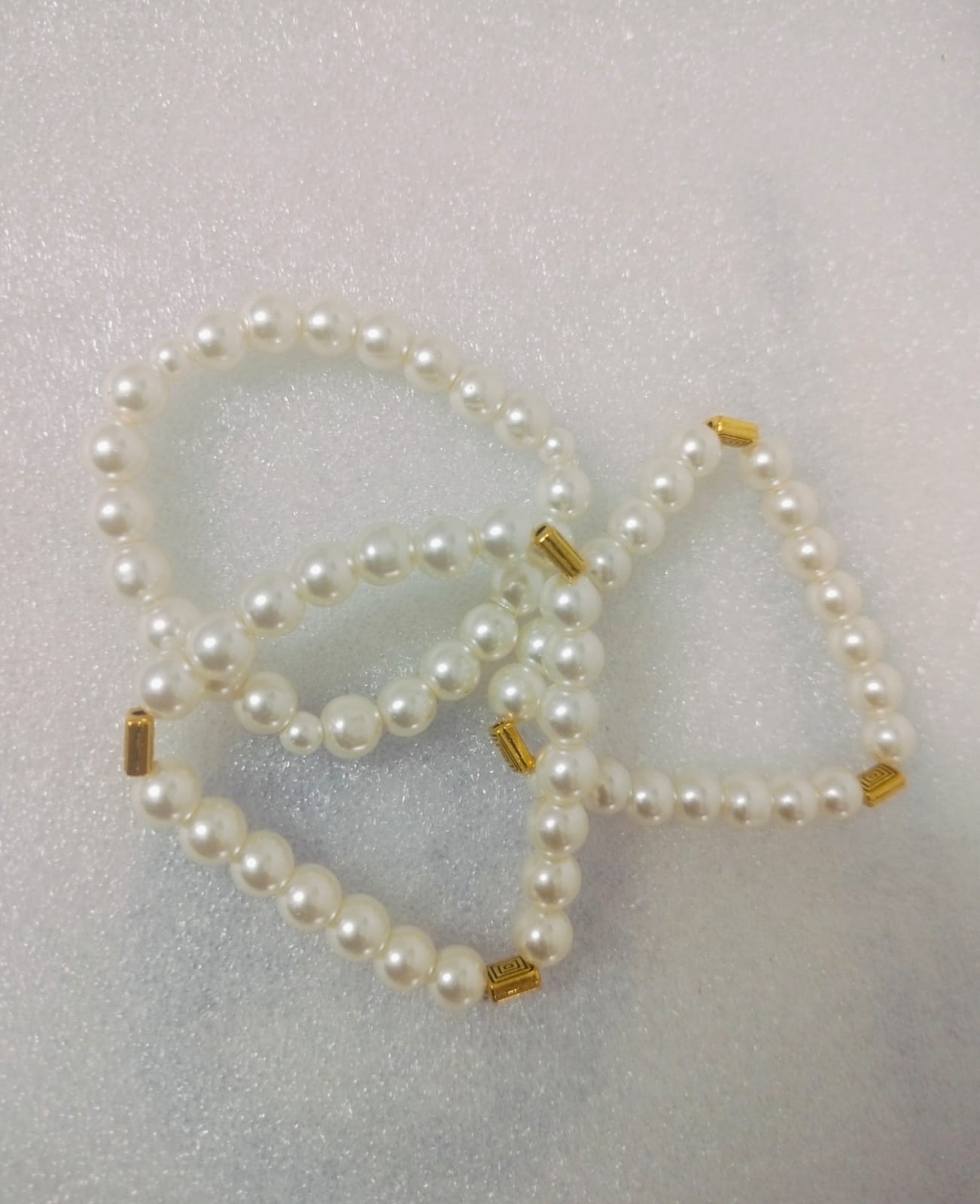 Pearl Bracelet with Gold Tube Beads – Set of 3