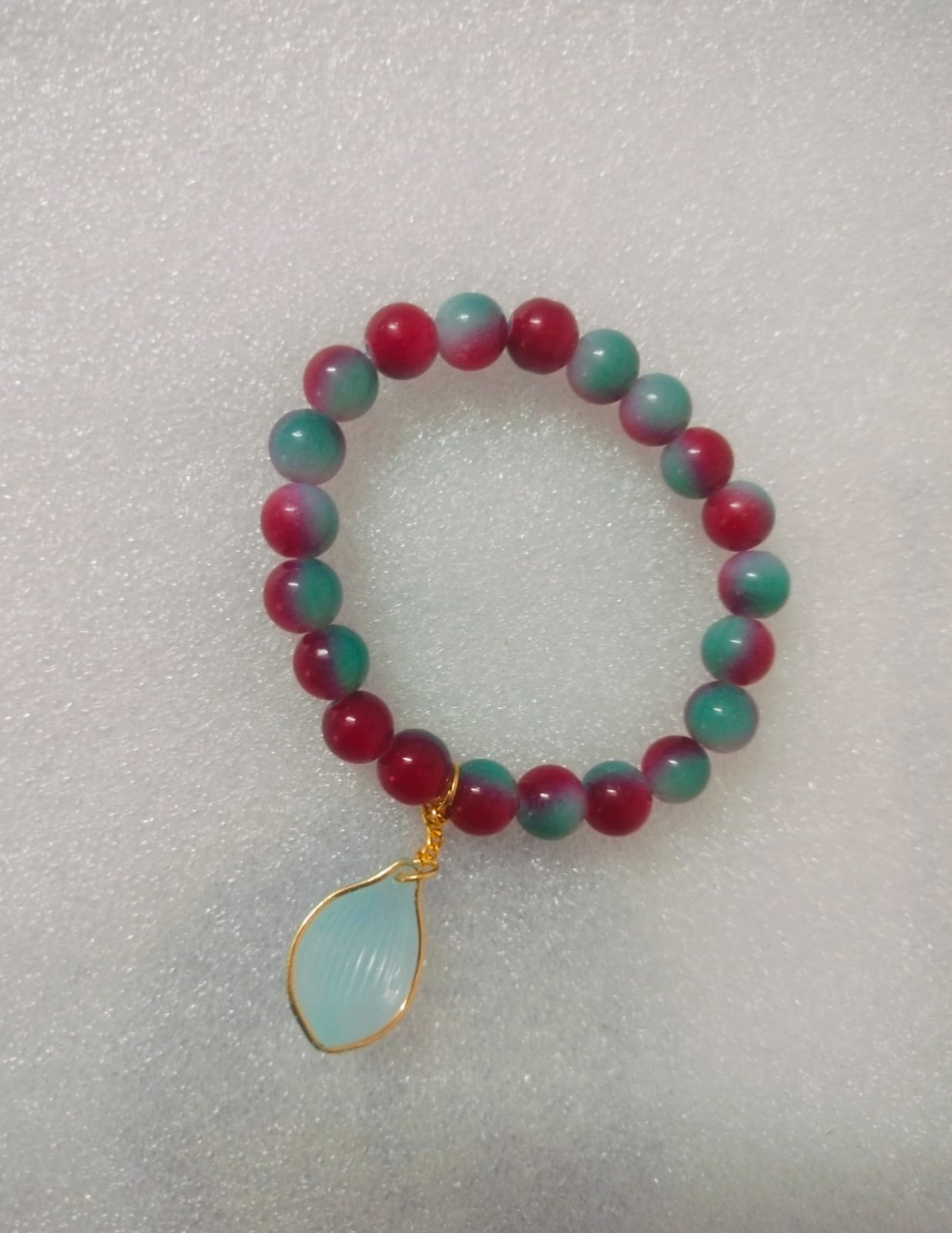 Ruby-Jade Dual Tone Gemstone Bracelet with Aqua Chalcedony Charm